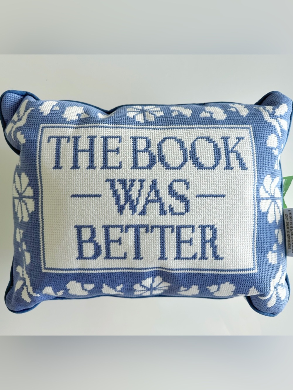 NWT Needlepoint “Book was Better” pillow 16x12